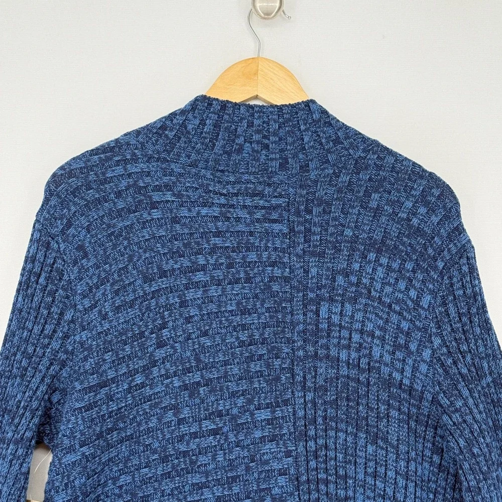 Habitat Sweater Women XL Blue Ribbed Mock Neck Lagenlook Coastal Oversized NEW